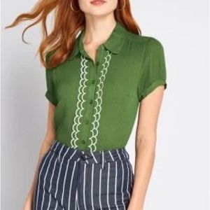 ModCloth All About Scallops Button Down Woven Gauze Blouse